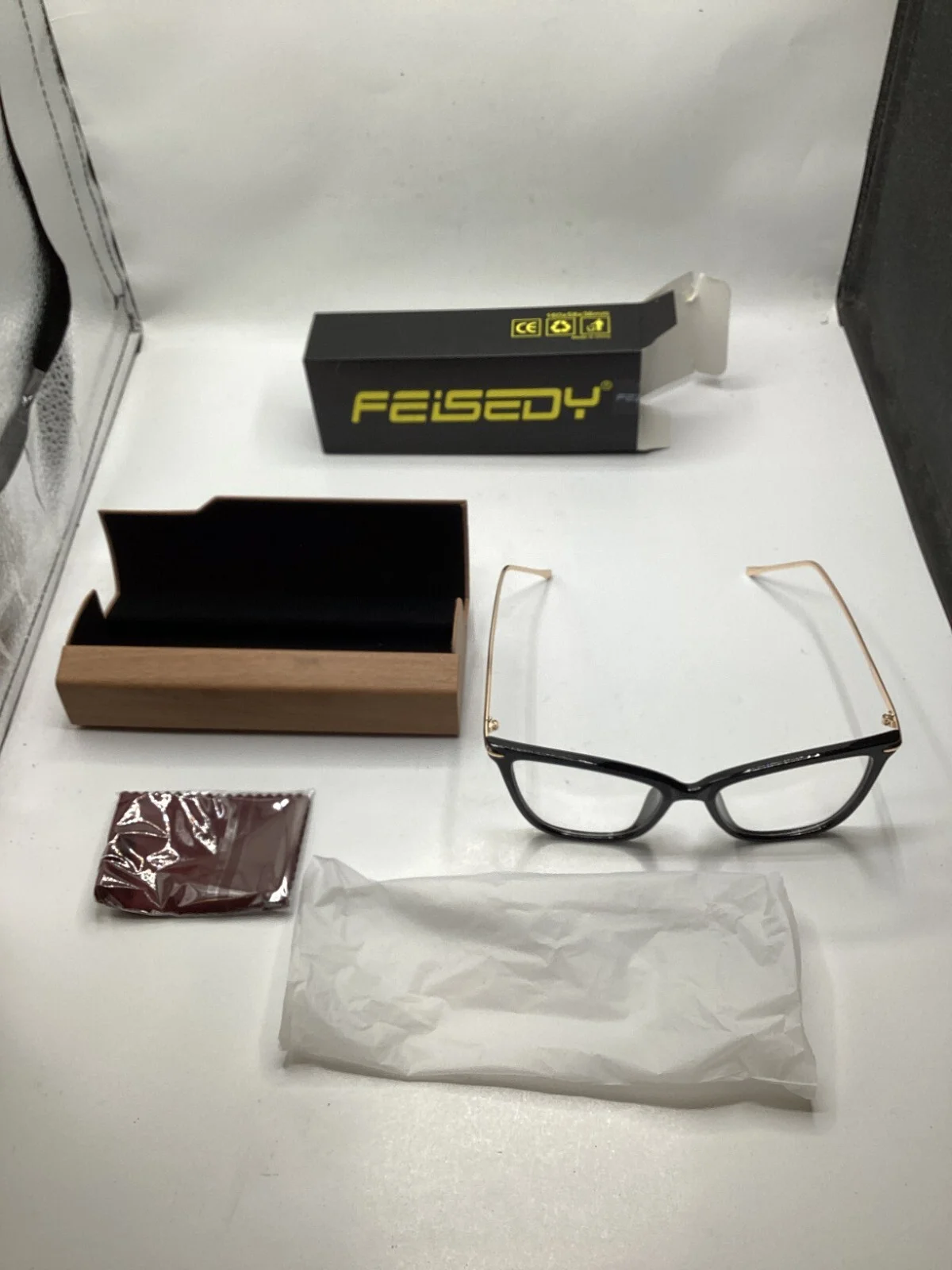 (QTY 2) FEISEDY B2460 Oversized Cat Eye Glasses with Clear Lenses Eyewear Women
